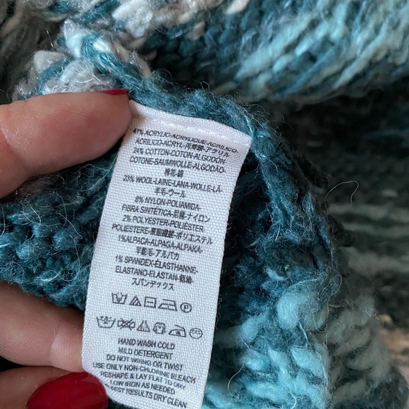 Free People Through the Storm Chunky Knit Blue Fair Isle Sweater, wool blend, L - Picture 8 of 16